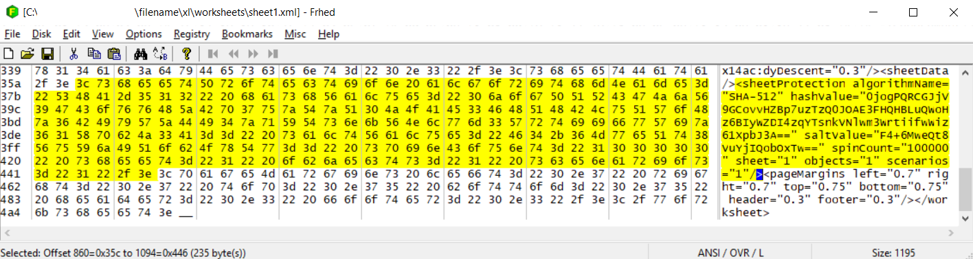 Figure 2: Sheet Protection tag in sheet XML-file