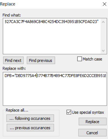 Figure 7: Replace DPB value of vbaProject.bin in Fhred