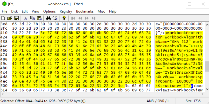 Figure 5: Workbook Protection tag in XML-file