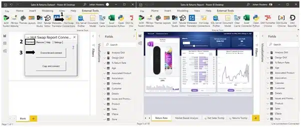 Create a measure in the local dataset file and update the local report (left: dataset, right: report)