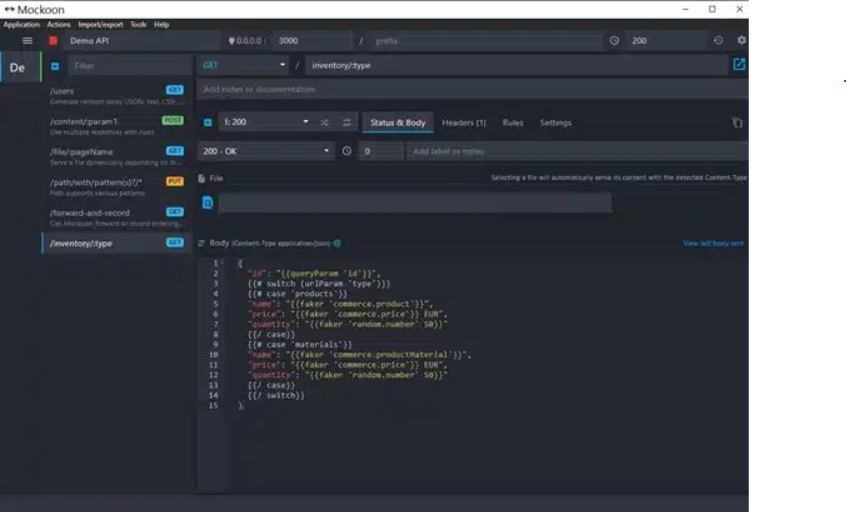 Figure 2: Mockoon API configuration for the example scripts